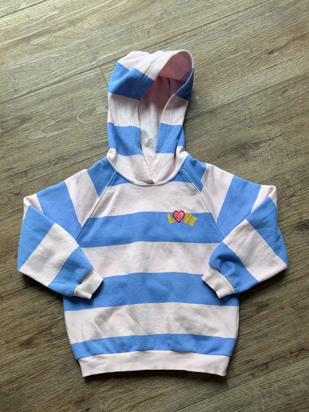 Old Navy Pink & Blue Striped Hooded Sweatshirt with LOVE Patch